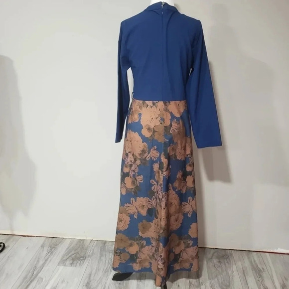 Tavin Womans Blue/Brown Floral Long Maxi Dress,Size 6. - Picture 2 of 7